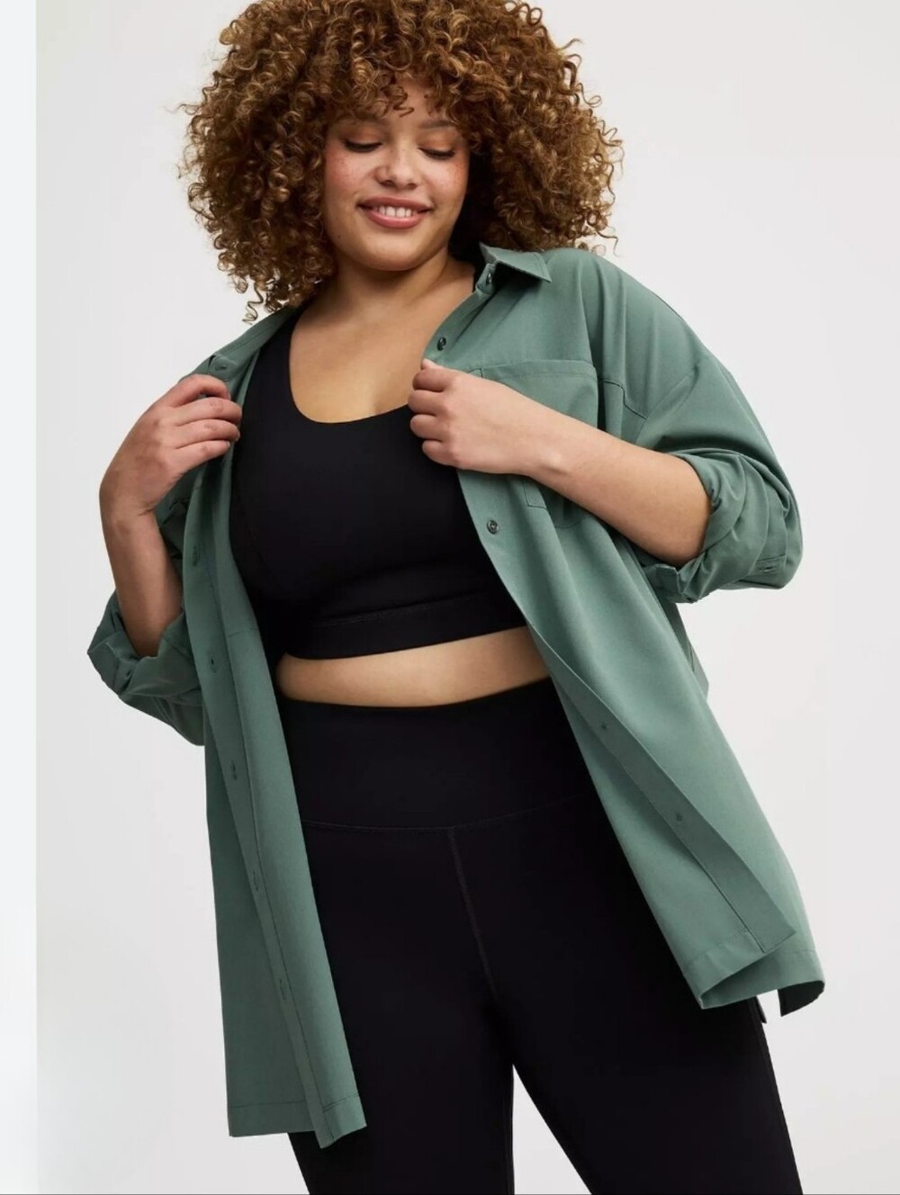 NWT Torrid TRU Stretch Woven Active Over Shirt 5X Green 3237-N